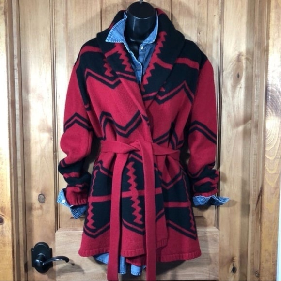 Lauren Ralph Lauren Native Aztec Lambswool Cardigan Sweater Size Medium - Picture 9 of 11